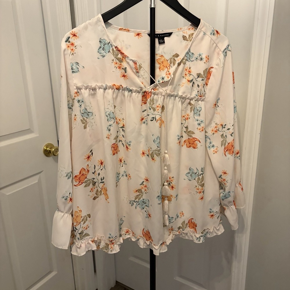 Zac & Rachel Floral Print Tassel Ties size large Whimsigoth Semi-Sheer Flowy EUC